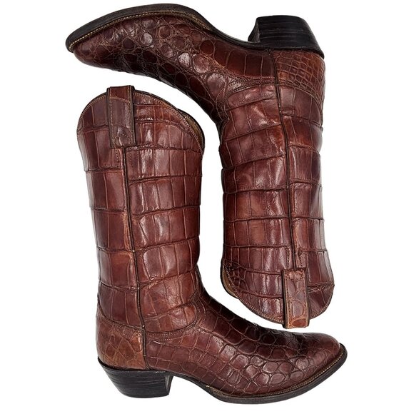 Vintage Justin 8880 Exotic Men's 10.5 Brown Full Alligator Cowboy Western Boots - Picture 2 of 16